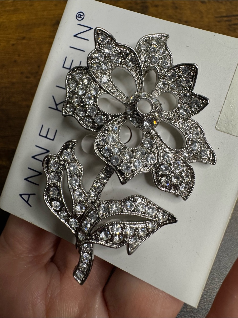 Anne Klein Crystal Floral Silver-Tone Brooch